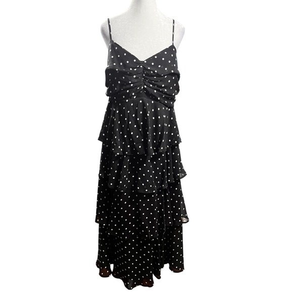 a new day Dresses & Skirts - NWOT A New Day Women 1X Polka Dot Tiered Ruffle Dress Black White Smocked Back